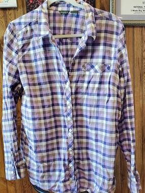 Eddie Bauer Purple and Cream Plaid Button-Up